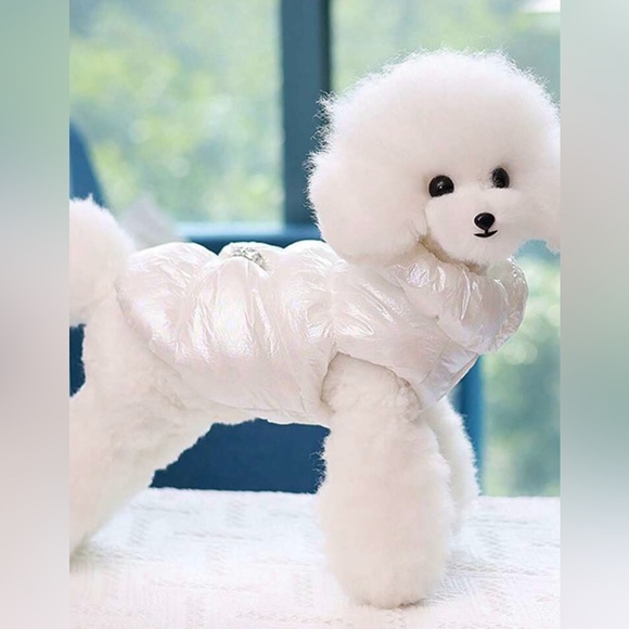 🛍️BOGO🛍️Iridescent Pink Dog Puffer Jacket | Sleeveless | Crystal Bow | S | New - Picture 8 of 11